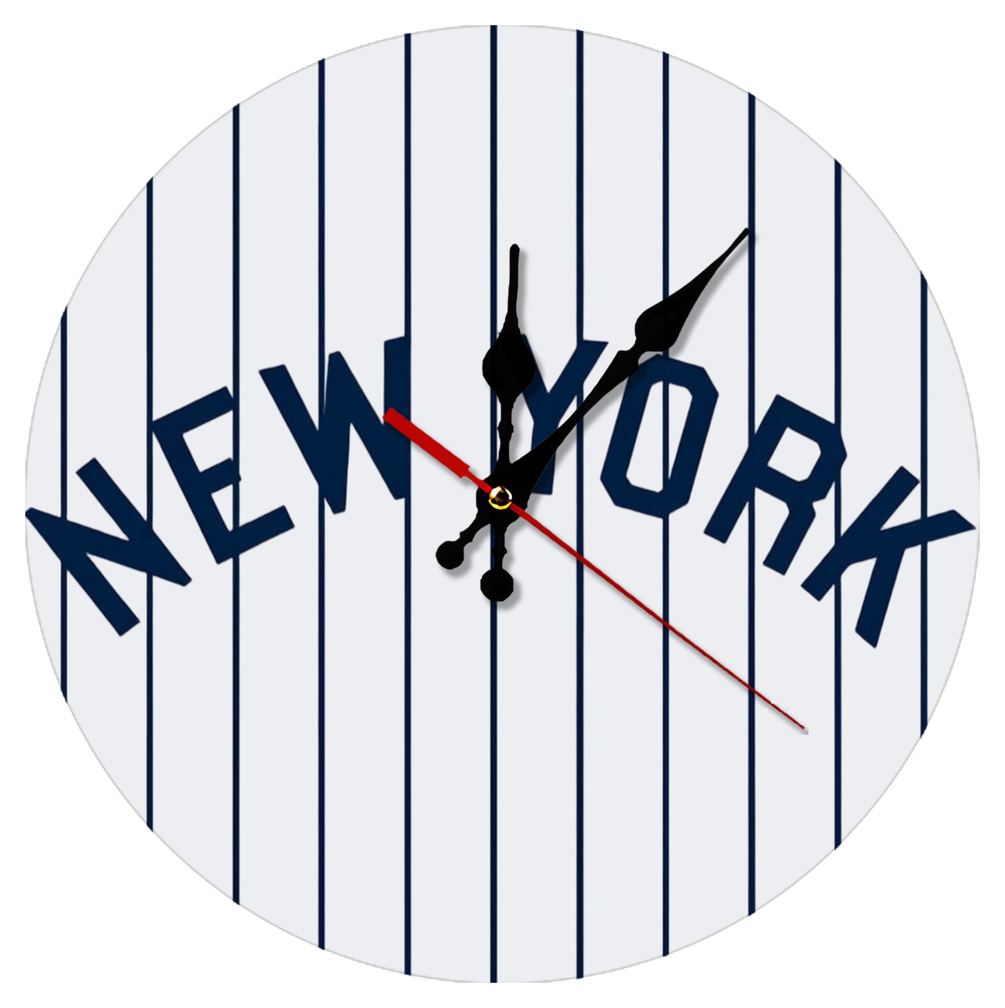 New York Yankees Pinstripe New York Silent Round Wall Clock – Modern & Stylish DIY Design, Durable Wood Construction, Easy To Install – Perfect For Office, Bedroom, Living Room, And More